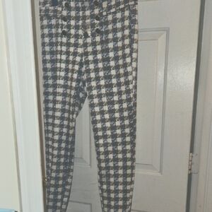 Blue and White Multi Color Cropped Pants with Elastic Waist